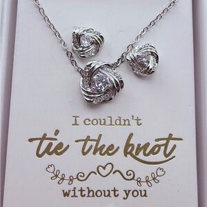 Silver Knot Necklace & Earring Set “Tie The Knot” Marriage engagement gift NEW!